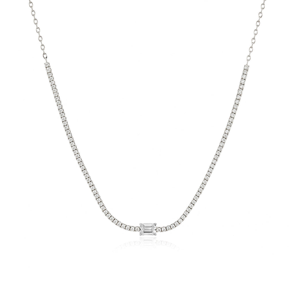 Half Lab Tennis Necklace with Solitaire Diamond