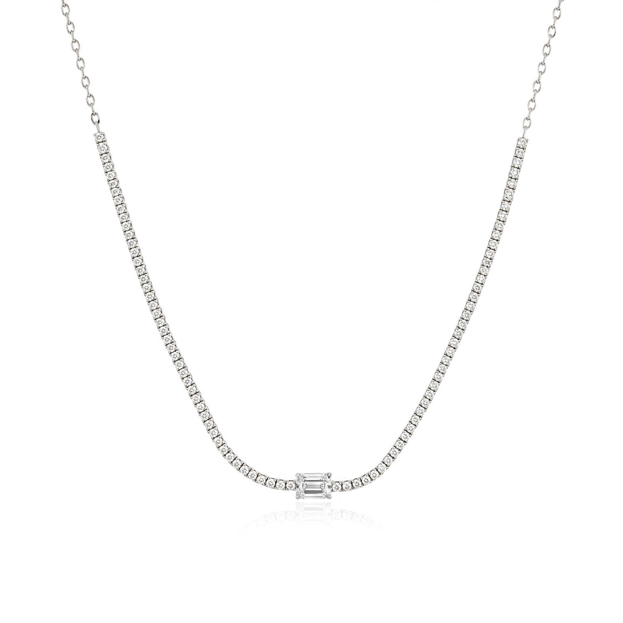 Half Lab Tennis Necklace with Solitaire Diamond
