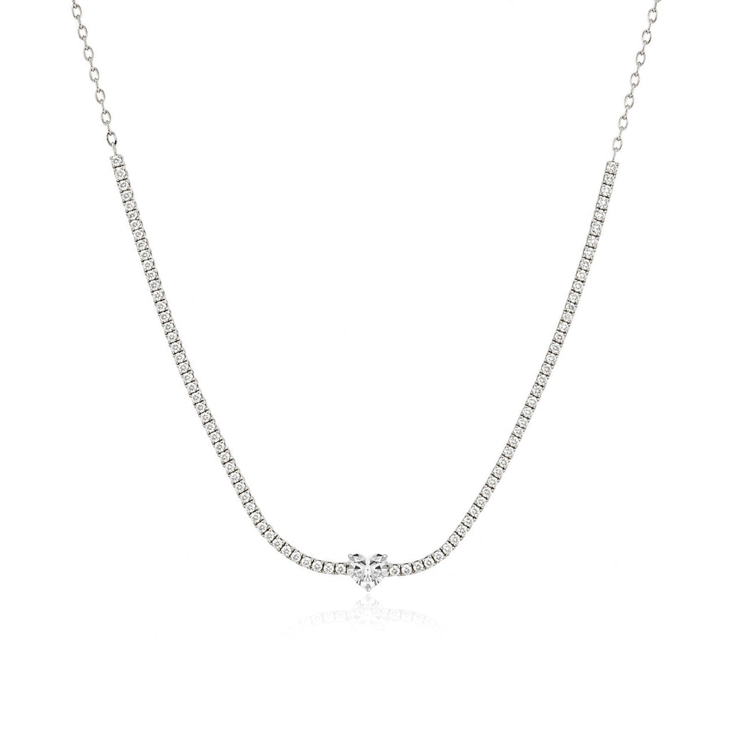 Half Lab Tennis Necklace with Solitaire Diamond