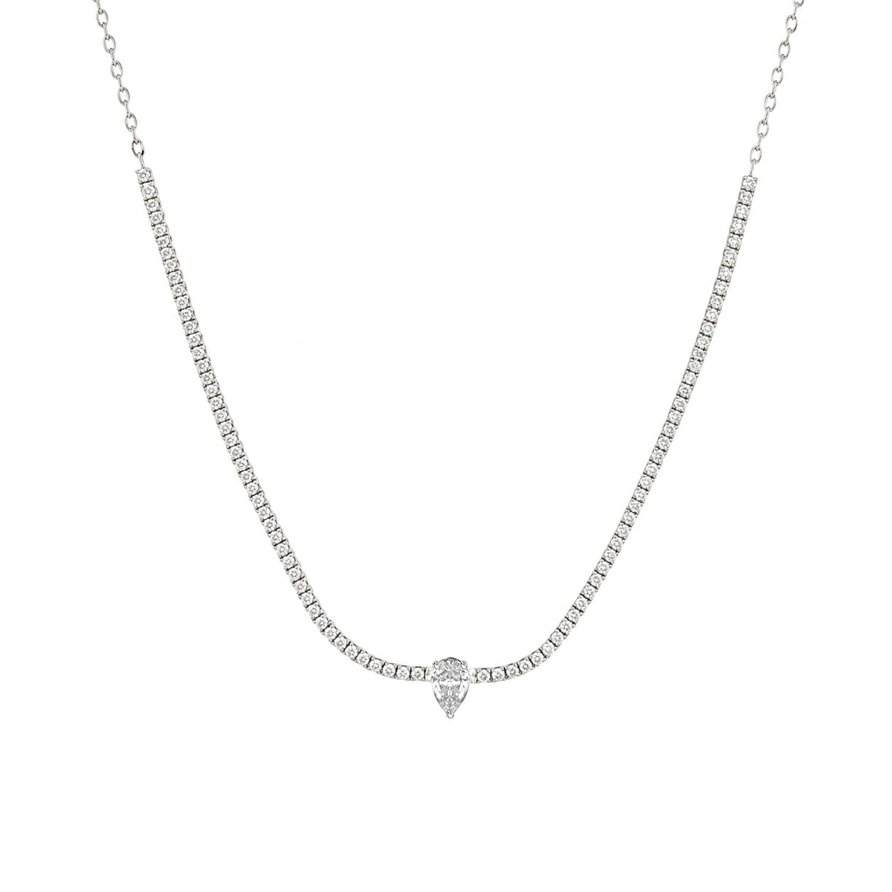 Half Lab Tennis Necklace with Solitaire Diamond