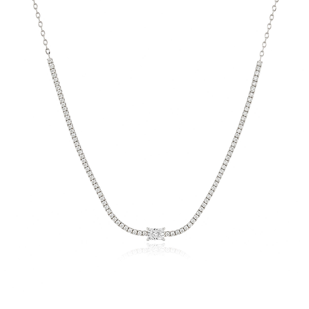 Half Lab Tennis Necklace with Solitaire Diamond