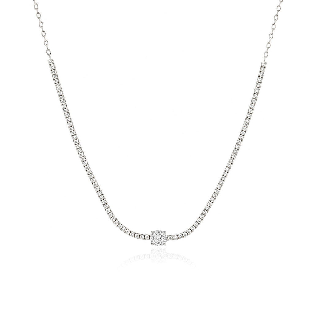 Half Lab Tennis Necklace with Solitaire Diamond