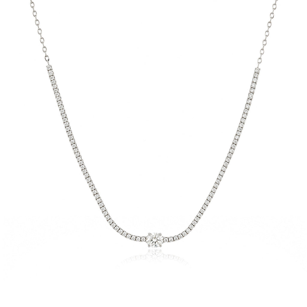 Half Lab Tennis Necklace with Solitaire Diamond