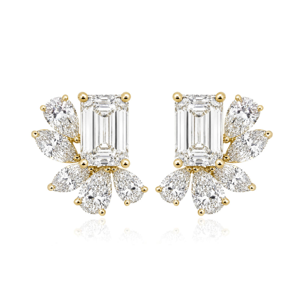 Lab Emerald Cut & Mix Shape Cluster Earrings