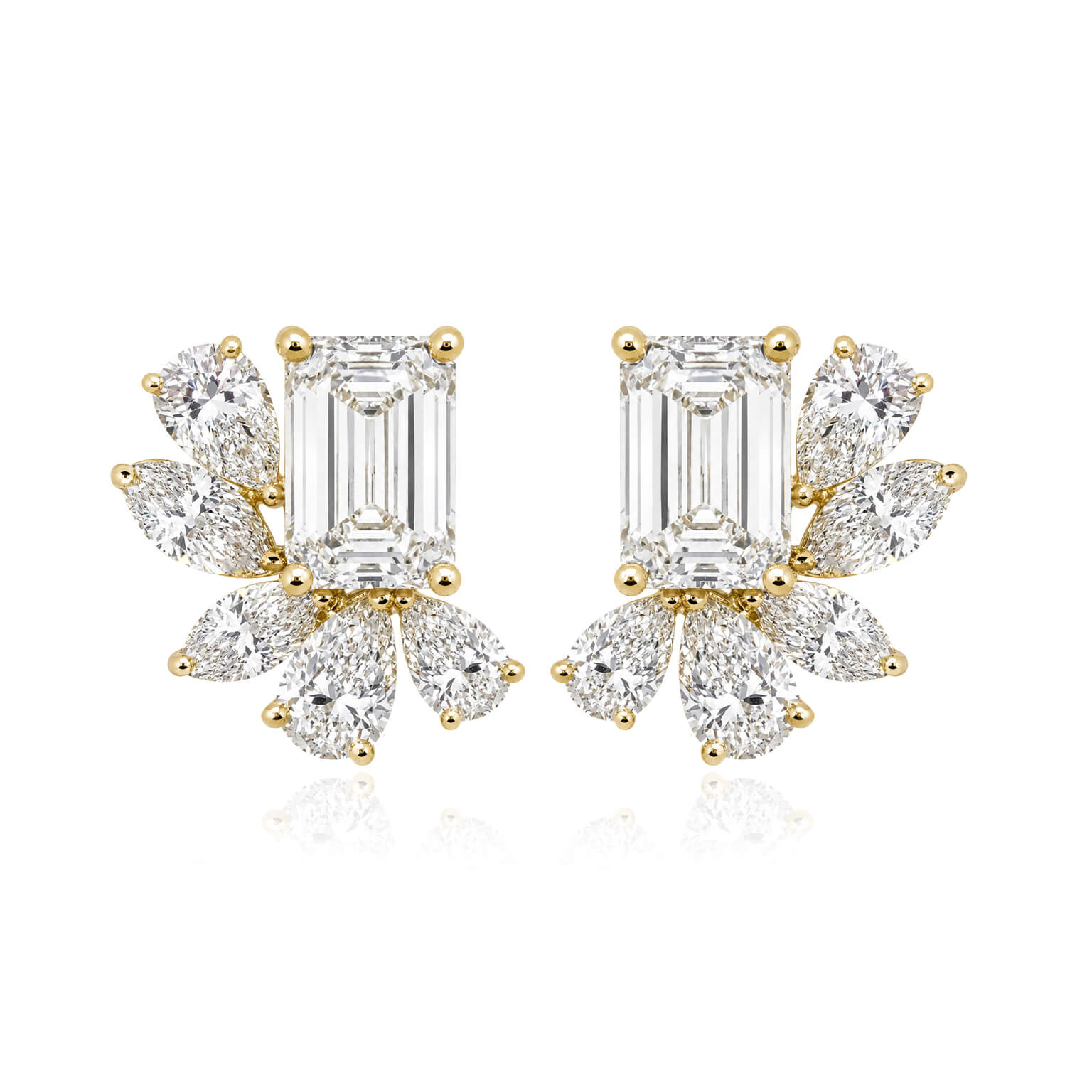 Lab Emerald Cut & Mix Shape Cluster Earrings